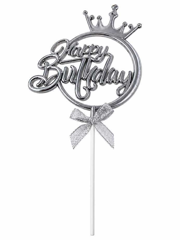 Topper happy birthday plateado