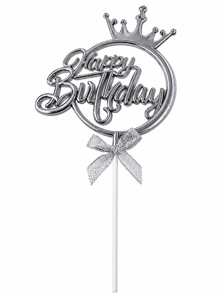 Topper happy birthday plateado