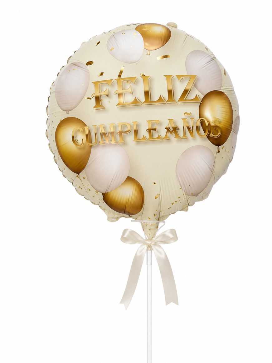 Globo metalizado beige de feliz cumpleaños